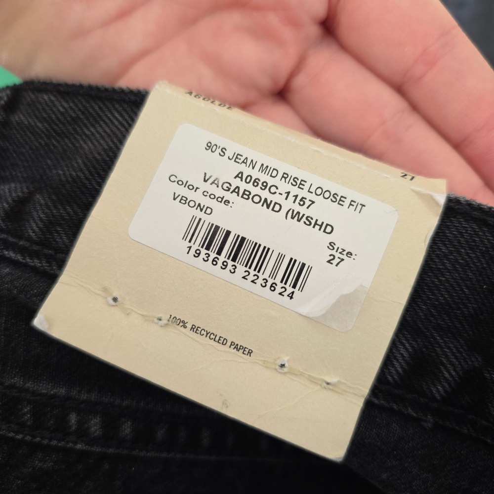 Agolde 90s Jeans Size 27 (Fits 30x28) Black Mid Rise Loose Fit Distressed Grunge - Picture 11 of 12